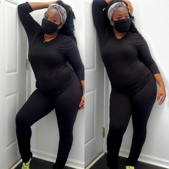 Black Plus Size Long Sleeve Matching jogger Set - Picture 1 of 2